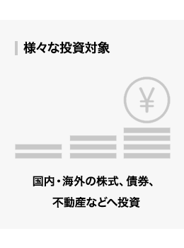 様々な投資対象/国内・海外の株式、債券、不動産などへ投資